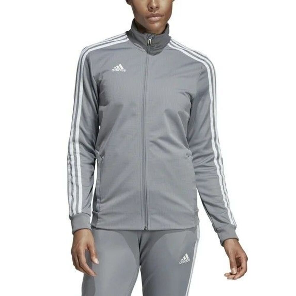 NEW Women Adidas Grey White Tiro 19 Track Jacket 2XS Pockets long sleeve